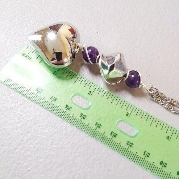 Chunky Heart Necklace ~ Amethyst Beads & Ornate Chain! Sexy Mom or Lovers Gift - Picture 5 of 10